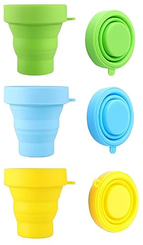 KQNM 3 pezzi Bicchiere Pieghevole,Bicchiere portatile,Tazza Pieghevole Retrattile Portabile,Silicone per Viaggio Campeggio Escursionismo e al Lavoro-giallo/blu/verde