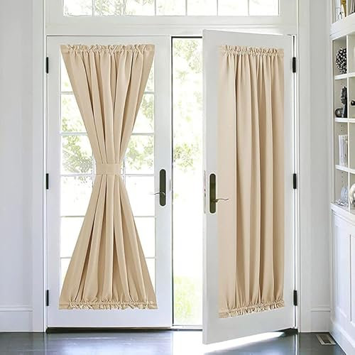 Devola Scheibengardinen Lang Tür Blickdicht French Türvorhang Küchengardine Modern Türgardine Balkontür Taschen Vorhang Verdunklungsvorhang Kurz BxH 64x102cm Beige 1 Stück