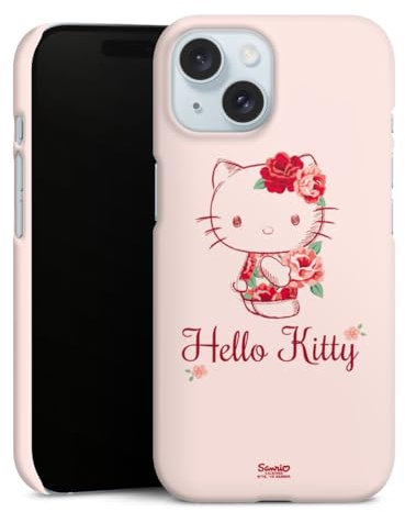 DeinDesign Premium Case kompatibel mit Apple iPhone 15 Smartphone Handyhülle Schutzhülle matt Hanami Hello Kitty Blume