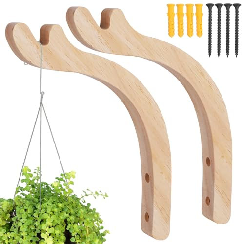2pcs Wooden Hooks - Decorative Wall Plants Hangers, Indoor Wall Hooks with Screw Set for Lanterns, Pot, Wind Chimes, Planter