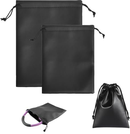 Headphone Bag 2 Pack PU Leather Pouch Earphone Case Headset Drawstring Bags Waterproof Headphone Pouch Storage Headphone Carrying Bag Black 2 Sizes