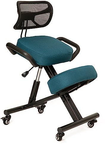 BLACK POINT Ergonomischer Kniestuhl aus Öko-Leder O'KNEEL für Zuhause und Büro (Enthalten ist EIN dunkeltürkiser Leinenbezug) Bürostuhl ergonomisch
