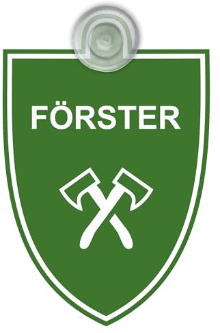 Indigos UG - Schild Förster - grün - 9x12 cm - Saugnapfschild - Aluverbund - Emblem - Innenbefestigung für Ihr Auto - UV-Beständig - Einsatzschild - Hinweisschild - Warnschild