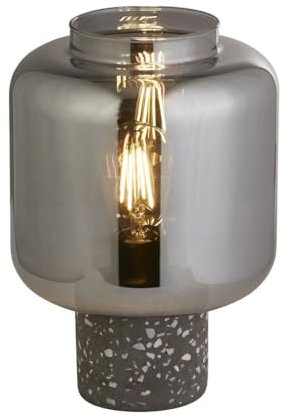 Licht-Erlebnisse Tischleuchte klein Beton Rauchglas Terrazzo H: 28 cm klein Grau Art Nouveau Kabel Stecker E27 Tischlampe Wohnzimmer Nachttischlampe Schlafzimmer