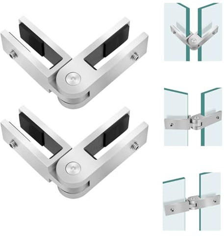 Gyykzz 2 Pack Adjustable Glass to Glass Clamp, 90 to 270 Degree Railing Clamp Indoor & Outdoor, Brushed Finish Stainless Steel T304 Railing Clip Brackets For Fence, Balustrade, Balcony Deck