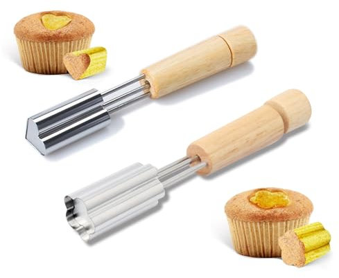 2PCS Stainless Steel Cupcake Corer, Cupcake Filler Tool, Cupcake Hole Cutter for Filling Cupcake Accessories, BReusable Corer Tool Kitchen Cookie Baking Filling and Decorating(Flower & Heart Shape)