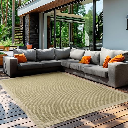 Teppium Modern Outdoor Teppich Wetterfest 300x400 (280 x 370 cm) Grün- Flachgewebe Sisaloptik Balkon Teppich Wasserfest - Waschbarer Teppich für Garten, Terrasse, Camping und Küche