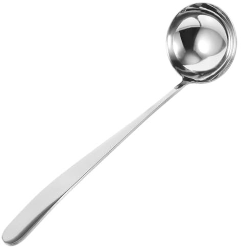 Mikinona Mestolo in acciaio inox di alta qualità, in acciaio inox, lavabile in lavastoviglie, per zuppe e stufati, grande e comodo, per cucina, durevole e resistente all'usura
