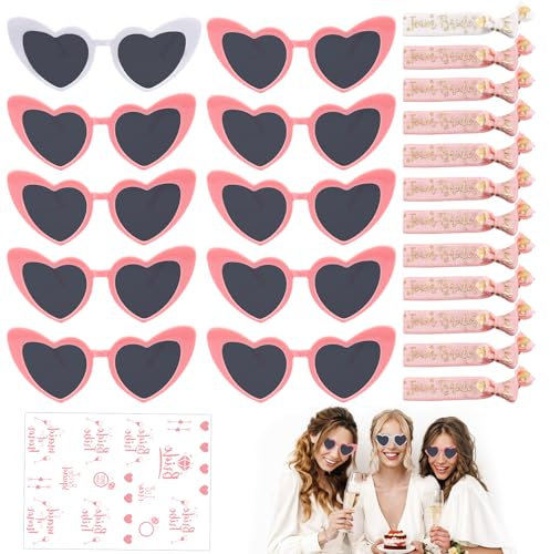 21 Stück JGA Brille Team Braut Armbänder, JGA Accessoires Frauen, Bride to Be Herz Brille Set, Bride Armband, Bride Tattoo Aufkleber, Jungesellinnenabschied Frau Accessoires für Hochzeit Party (Rosa)