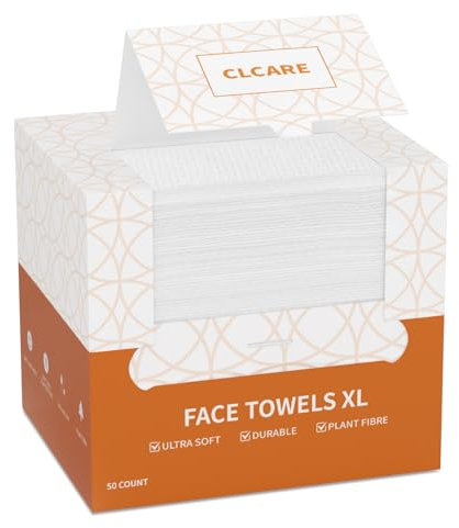 Disposable Face Towel XL 50 Count, 25x30cm Face Towelettes, Cloth Tissue, Facial Towel Compatible with Clean Skin, Makeup Remover Cloth and Facial Wash Dry Wipes (EF Pattern)