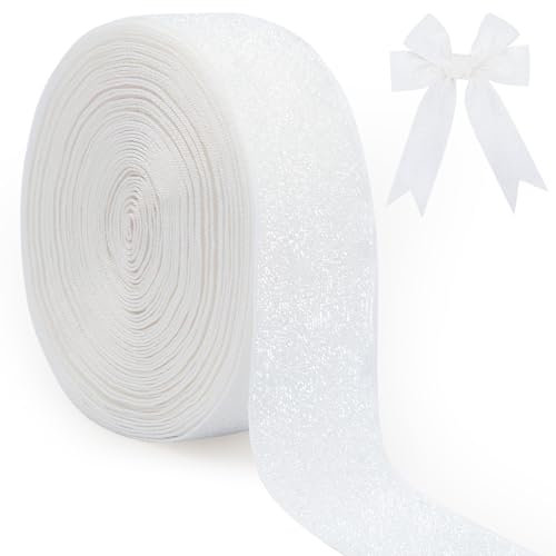 Metallic White Velvet Ribbon, 10 Yards 38mm Wide Christmas Velvet Ribbon for Gift Wrapping, Bow Making, Xmas Tree Decoration, Wreaths and Crafts