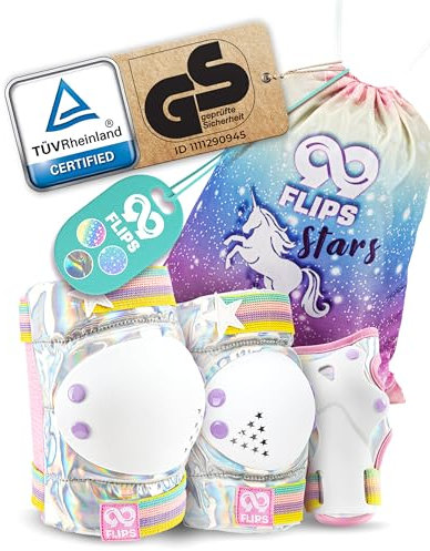 99FLIPS Protection Roller Enfant Fille - Protection Velo Enfant Genouillère Enfant - Protection BMX Enfant Protection Skateboard Enfant - Protection Enfant Velo - Taille XS Argent Magique