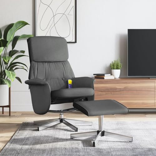 Homgoday Massagesessel mit Fußhocker Fernsehsessel Relaxsessel mit Liegefunktion, Liegesessel Polstersessel Ruhesessel TV Sessel, für Wohnzimmer Stoff Dunkelgrau