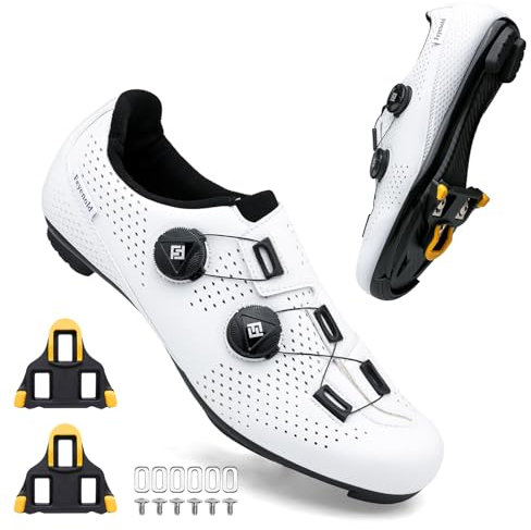 Feyenold Herren Fahrradschuhe Damen Radsport Schuhe Kompatibel mit SPD-SL Pedal & Kompatible Installation SPD/Look KEO Cleats Reitschuhe White 38 EU