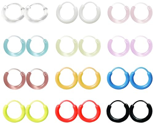 KASFREE 12 Paar Kreolen aus Kunststoff für empfindliche Ohren, transparent, für Damen, 10mm, Harz, Kein Edelstein