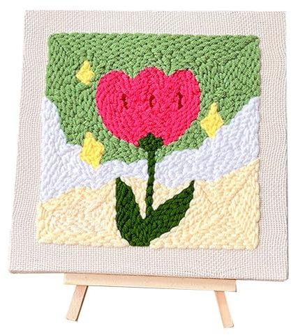 Allazone Punch Needle Kit Telaio Kit di Ricamo per Aghi da Punzonatura Quadrata Ricamo Starter Kit con Flower Pattern, Penna per Adulti Principianti, Tulipano Verde e Rosa