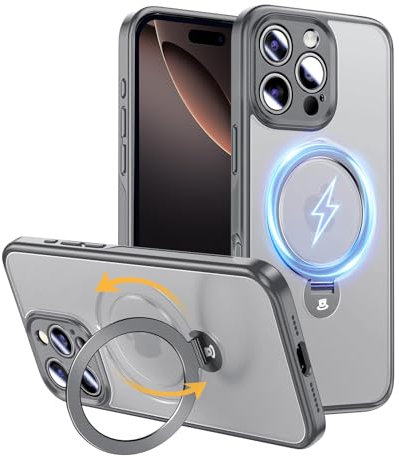 MAGIC JOHN für iPhone 16 Pro Hülle [Kompatibel mit MagSafe] (Unsichtbarer Ständer, Umfassender Militärischer Schutz, Verstellbarem Ständer) All-in-One Handyhülle Case (Gray)