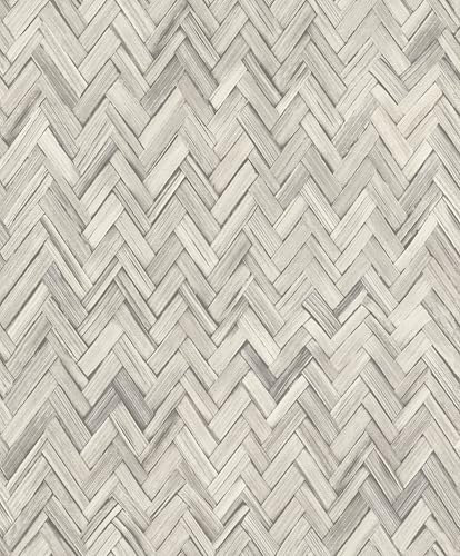 Rasch Beachhouse 410365 Non-Woven Wallpaper with Wood Effect in Herringbone Pattern in Light Grey