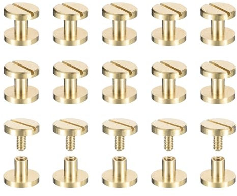 sourcing map 25Pack Brass Chicago Screws, 5x10mm Flat Head Screw Back Binding Post Nail Stud Rivets for DIY Leather Craft Belt Strap, Brass Tone