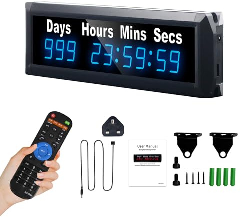Ousmile Digitaler 999-Tage-Countdown-Timer mit Fernbedienung, Count-Up/Down-Uhr, großes LED-Display, 12/24-Stunden-Uhr für Geburtstag, Ruhestand, Schwangerschaft, Prüfung, Veranstaltung (rot)