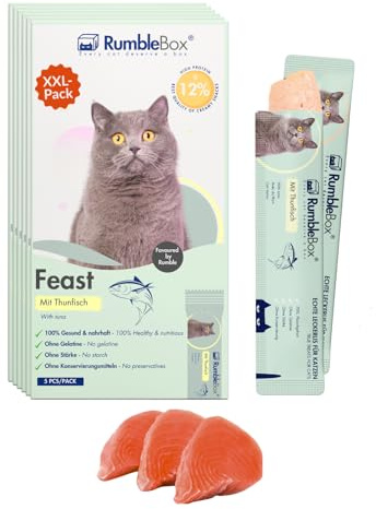 RumbleBox Schleckies mit Thunfisch aus nur 5 Zutaten, getreidefrei & zuckerfrei, Gesunde Leckerlis für Katzen auch für Allergiker (Sparbox XXL 6x75g)