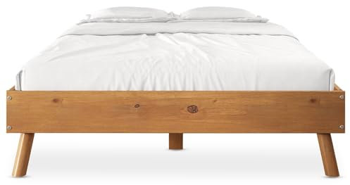 IDIMEX Futonbett Karri 140x200 aus Kiefer Massivholz, Eichefarben -Robustes Doppelbett mit konischen Beinen, Bett mit stabile Konstruktion - Mittelsteg mit Stützfüßen