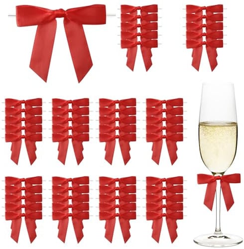 50 Stück Schleifen, Kleine Schleifen Deko, Geschenkschleifen Geschenk Deko, Satin Schleifen zum Basteln, für Taufe, Geburtstag, Hochzeit DIY Handwerk Karte Geschenkverpackung, Basteln (Rot)