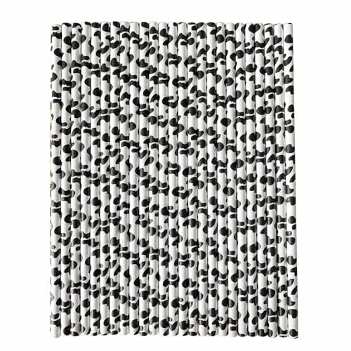 YAOSHENG Lot de 100 pailles en papier métallique rayées/ondulées/roses pour anniversaires, mariages, mariées, décorations de Noël et accessoires de fête (vache)