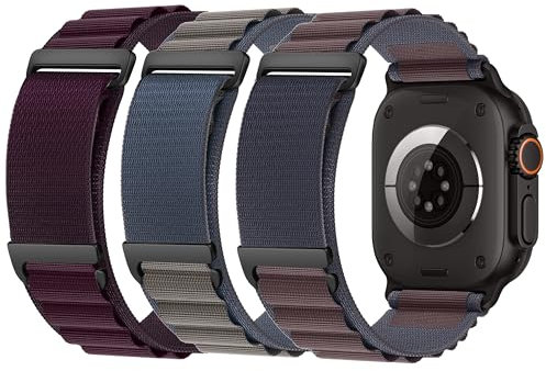 Kader Accessories 3 pulseras Mountain Loop – nailon trenzado, compatible con Apple Watch Ultra/SE/Series 1-9, para 49/45/44/42 mm en diseño Alpine Loop, Eine Grösse, Nailon, No es una piedra preciosa
