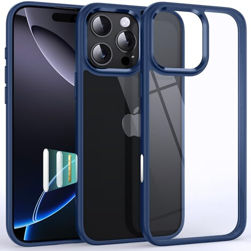 Supdeal Shockproof Clear Case for iPhone 16 Pro, [Camera Control Button] [10FT Military Drop Protection] Hard Clear Back Silicone Edge Four Corner Airbags Phone Cover, 6.3 inch, Blue