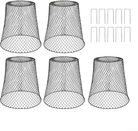 5 coperture per piante in metallo con picchetti di ancoraggio per esterni, scudi per verdure, fiori e piante in vaso (nero)