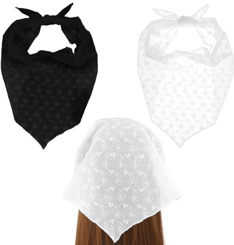 Ymapinc 2Pcs Triangle Headscarf for Women's Hair - White and Black Bandana Scarf for Women, Stylish Bandanas Head Scarf for Women's Hair Accessories
