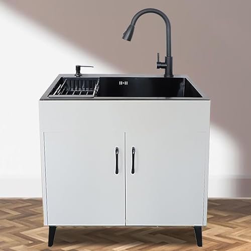 Mueble para lavadero Independiente de Grado Comercial con Fregadero de Acero Inoxidable, Grifo extraíble, Uso en Interiores y Exteriores.