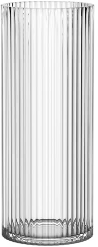 KAYLETIN Klarglasvase, Glas-Blumenvasen, gerippte klare Vase, hohe Zylinderglasvasen für Wohnzimmer, Couchtisch, Esstisch, Büro, Hochzeit, Regal, 30 cm