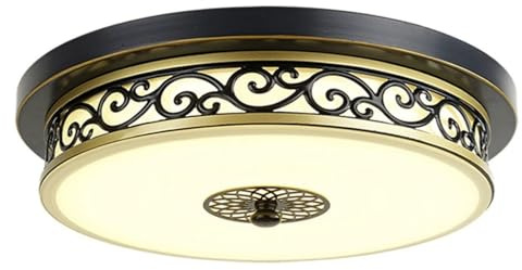 LIUYU Vintage Deckenlampe Schwarz Rund 40cm, 24W LED 3000K Warmweiß | Metallgehäuse, Lampenschirm aus mattem Glas, retro-industrieller Stil, rustikale antike Optik, Höhe 10 cm, 1920 Lumen
