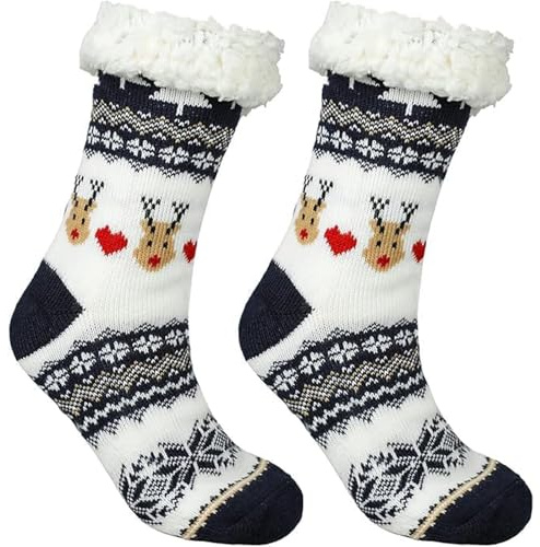 FiveMileBro Calzini Natalizi con Cuori e Renna, Calzini Pelosi Soffici e Termici, Calzettoni Unisex Morbidi, Calze a Pantofola Natalizie Calde per Atmosfera Festiva
