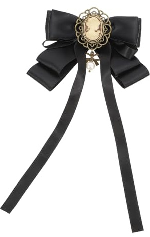 Garneck Broche Nœud Rétro Femme Noir en Tissu Broche Épingle Élégante pour Vêtements Accessoire Vintage Style Classique