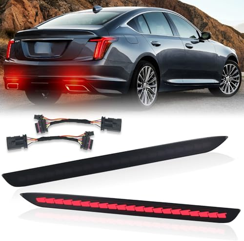 INUBOXES LED Rear Bumper Reflector Lights Kit for Cadillac CT5 2020-2024 Daytime Running Light Turn Signal Lamps Tail Brake Lights Fog Lamps|Plug and Play|OEM Replacement: 84691121, 84691122 (Smoked)