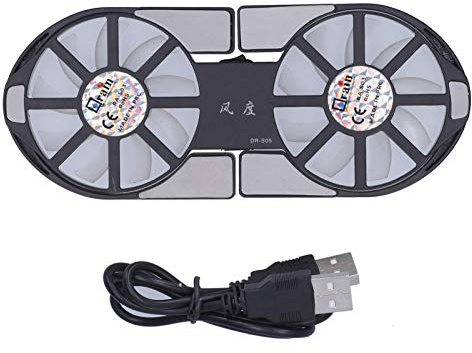 Ticfox Tapis de Refroidissement pour Ordinateur Portable, radiateur Pliable, Double Ventilateur, alimenté par USB, lumière LED Bleue à Faible Bruit, dissipateur de Chaleur Portable (Noire)