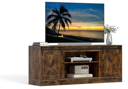 GIANTEX Meuble TV pour Téléviseurs 70 avec Étagères de Rangement Réglable, Banc TV Style Industriel avec Porte Coulissante, Meuble Tele 150 cm avec Kits Anti-basculement pour Chambre, Salon
