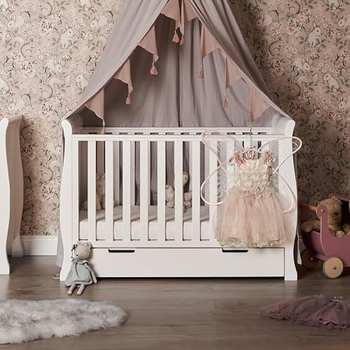 Obaby Stamford Sleigh Mini Cot Bed - White | Adjustable 3 position base height, Elegant Sleigh Design