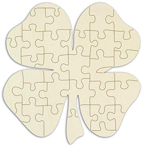 Pesonalisierbares Holzpuzzle „Kleeblatt“ zum selbst gestalten und bemalen - 34 Teile, 21 x 21,5 cm - Puzzle aus als vierblättriges Kleeblatt