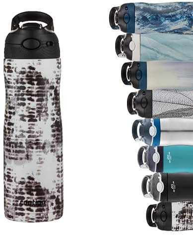 Contigo Trinkflasche Autospout Chill Couture mit Strohhalm, Edelstahl Wasserflasche, 100% auslaufsicher, Isolierflasche für Sport, Fahrrad, Wandern, 590 ml, Snake Skin