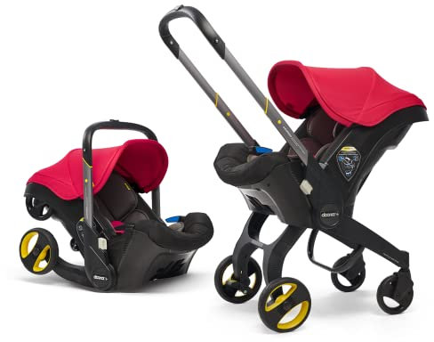 Doona+ Baby Car Seat & Travel Stroller Flame Red - Convertible 0+ Car Seat and Pram with 5 Point Safety Harness - Ergonomic Pushchair and Travel System - ISOFIX Base Sold Separately