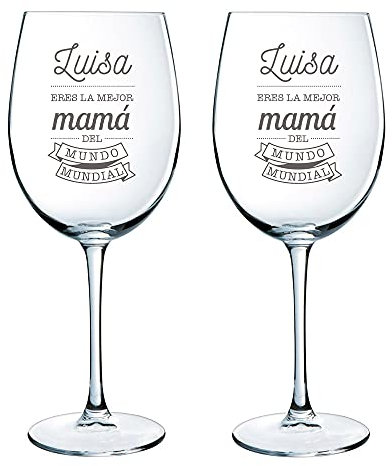 Regalo Personalizado para Madres: Copas de Vino para ‘la Mejor mamá del Mundo Mundial’ grabadas con su Nombre
