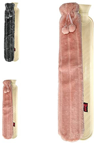 Ram®Extra Long Lilac Hot Water Bottle with Faux Fur Cosy Cover Extra Long Hot Water Bottle Covered with a Cover Made from a Super Soft Cover 72CM