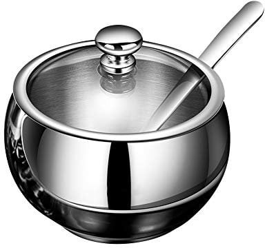 Zuckerdose,Zuckerbehälter Schalen,Edelstahl-Zuckerdose,Salz- und Pfefferspender aus Edelstahl, Enthält Zuckerglas, Glasdeckel und Löffel für Flaschen- und Aufbewahrungsorganisatoren für Haushalts