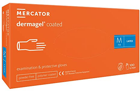 MERCATOR MEDICAL Dermagel Coated Einweg-Untersuchungshandschuhe, unsteril, puderfrei, 100 Stück, Größe M, 21857