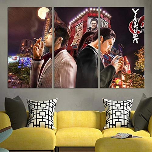 104Tdfc Bilder 3 Teilig Leinwand Wanddeko Geschenk 50X70Cm Rahmen Leinwanddrucke Yakuza Goro Majima und Kazuma Kiryu Moderne Wandbilder XXL Wohnzimmer Wohnkultur Geschenk