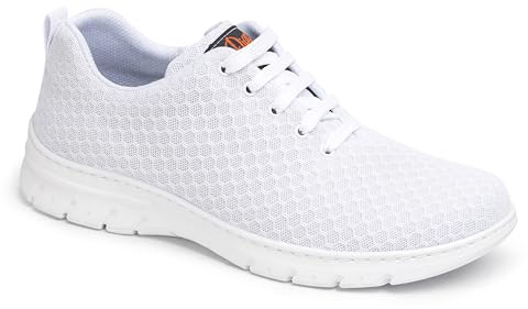 DIAN - CALPE Blanco 48, Zapatilla de Trabajo para Sanidad y Hostelería, Unisex, Transpirable y Repelente a Líquidos, Plantilla Acolchada, Antirozaduras, Antideslizante y Antiestática.
